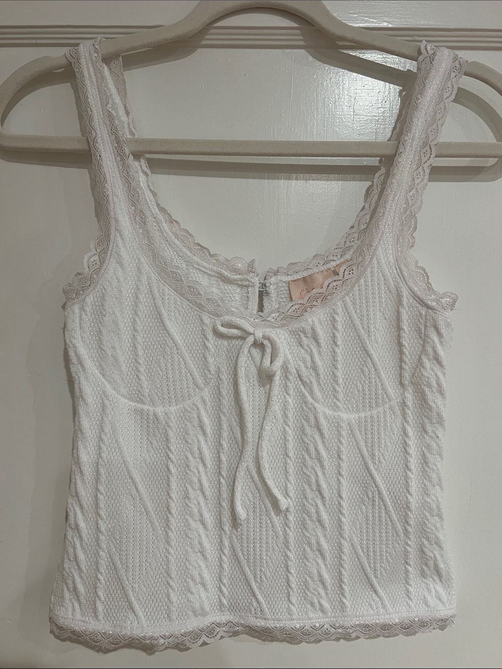 Good Luck Gem White Lace-Trim Knit Tank Top Small